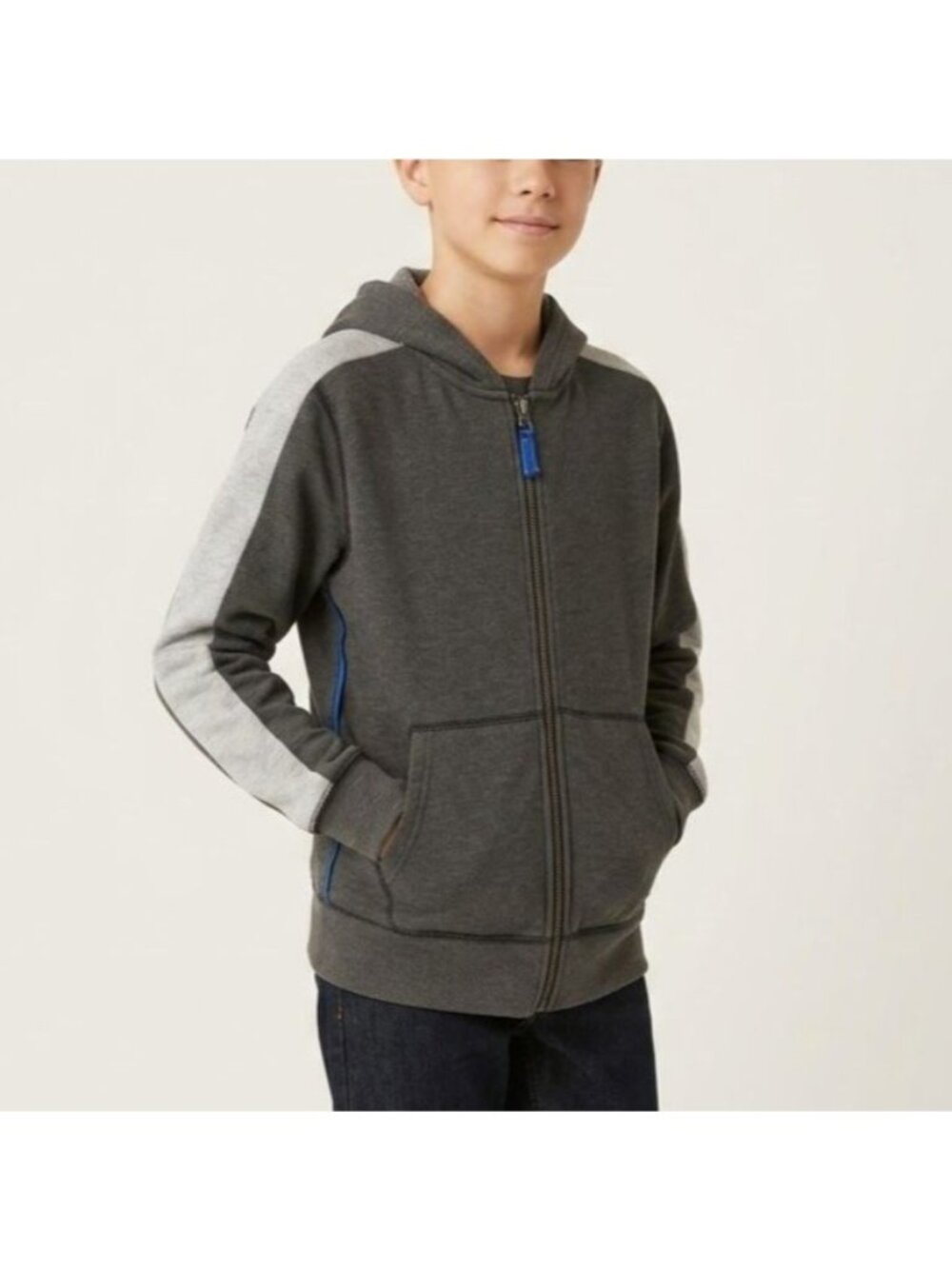 Crewcuts J. Crew Kids Size XL 12-14 Gray Colorblock Full Zip Hoodie Sweatshirt